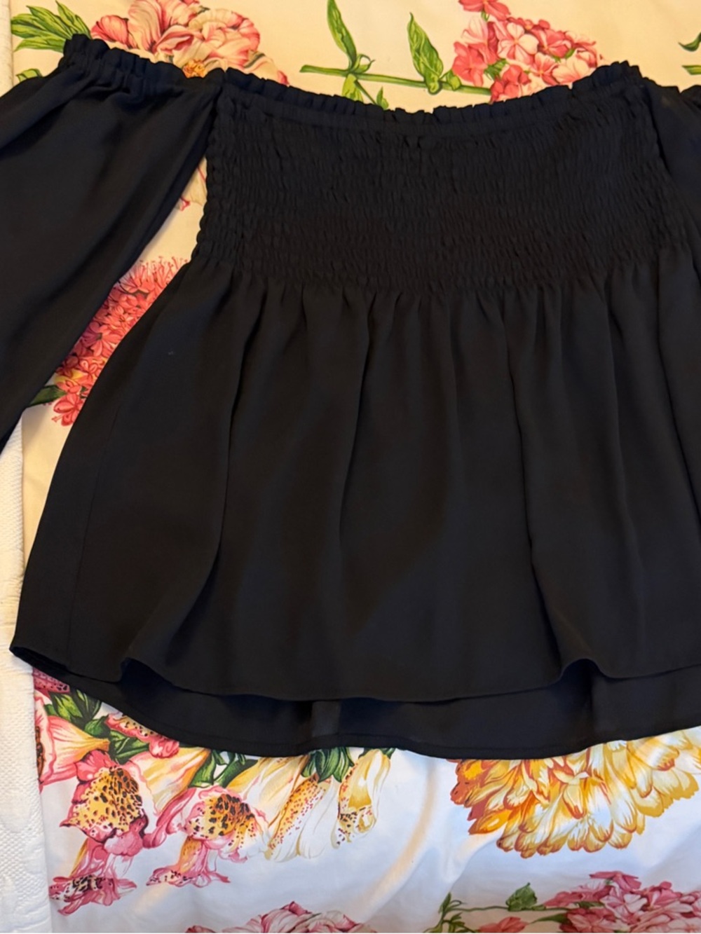 Smocked Off-Shoulder Black Peasant Blouse